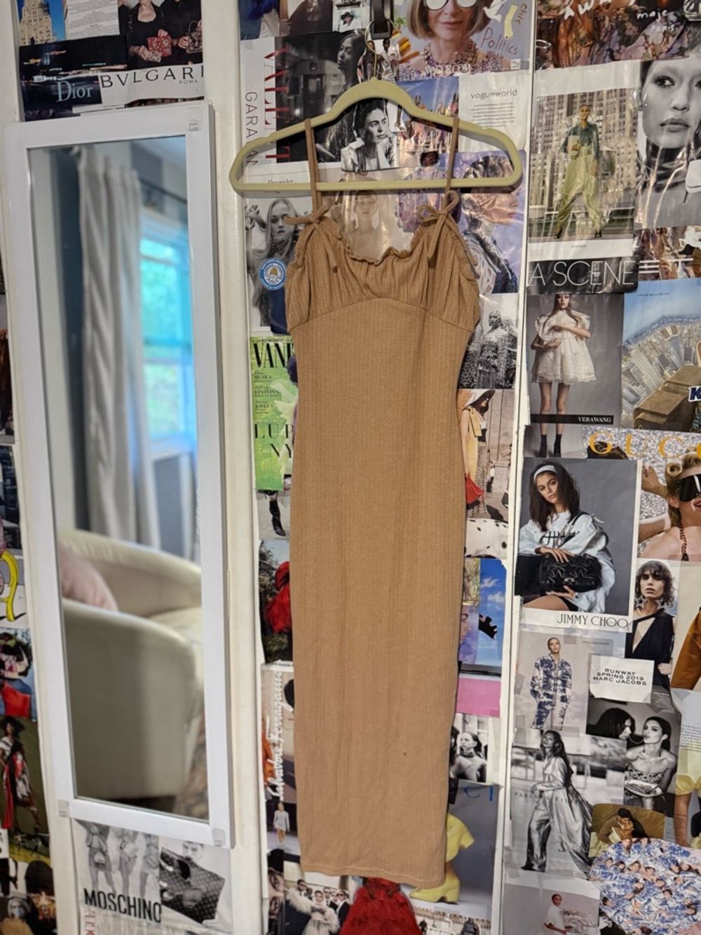 Tiger Mist Tan Ribbed Maxi Dress with Tie Straps